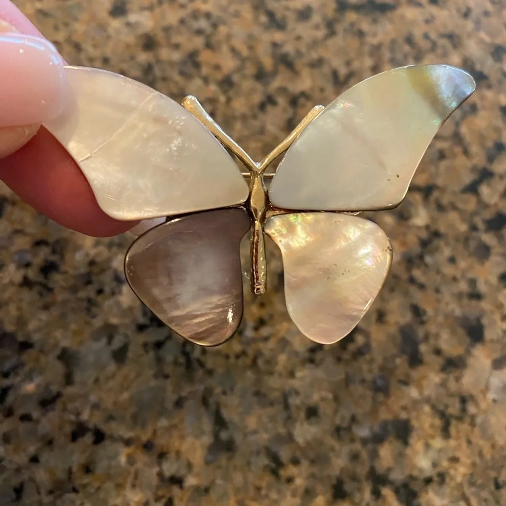 Butterfly Brooch vintage mother of pearl gold toned Cottagecore